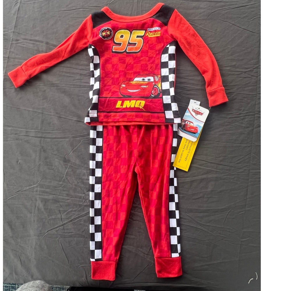 Disney Pixar Cars Lightning McQueen‎ Pajama Set Red Checkered Kids Size 12M NWT